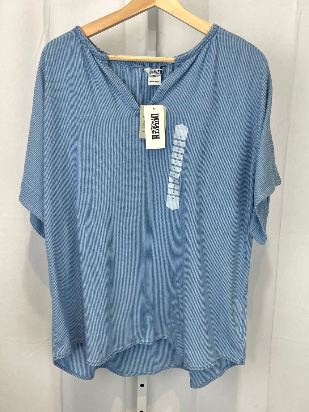 NWT DULUTH Trading Striped Indigo Twill Short Sleeve Shirt Cotton Blue Size XL